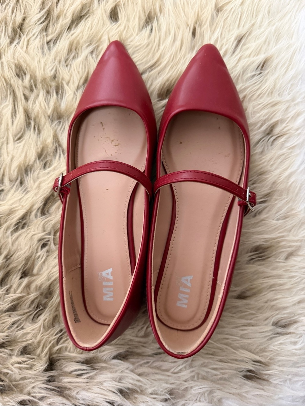 MIA Red Pointed Mary Jane Flats with Strap